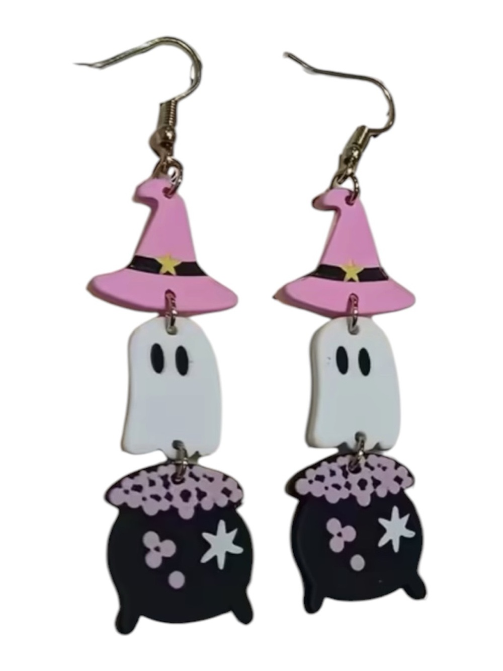 NWOT Halloween Pierced Pink Witch Hat Ghost, Ghost Dangle Earrings